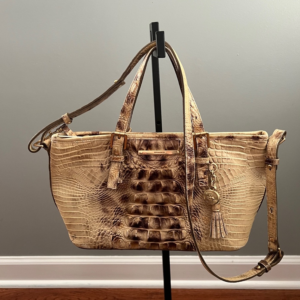 Brahmin Mini Asher Honeycomb Beige/Sand/Neutral/Gold Metallic Satchel